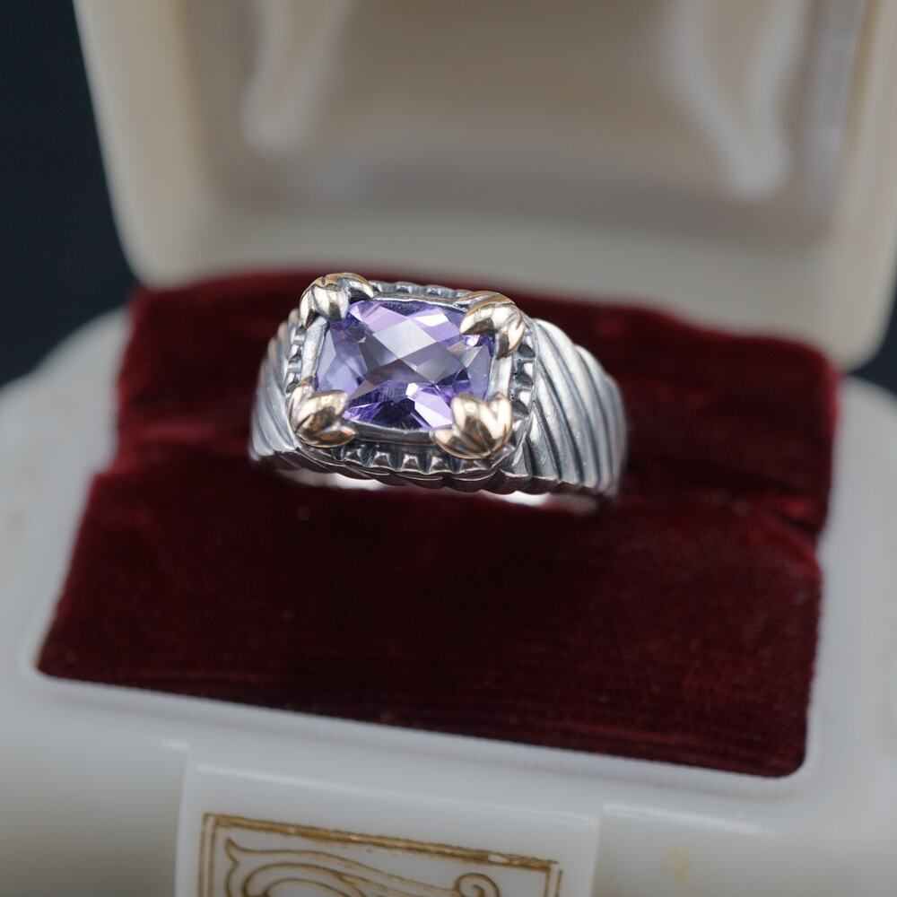 Vintage 14K Accent Purple Stone Radiant Cut Twist Ring 9.5 925 Sterling Signed